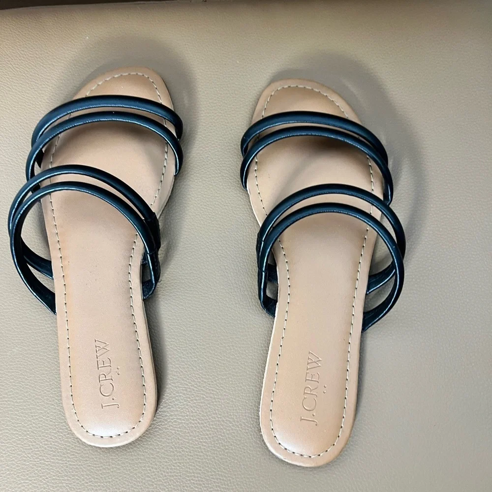 J. Crew Black Strappy Slides Sz 6